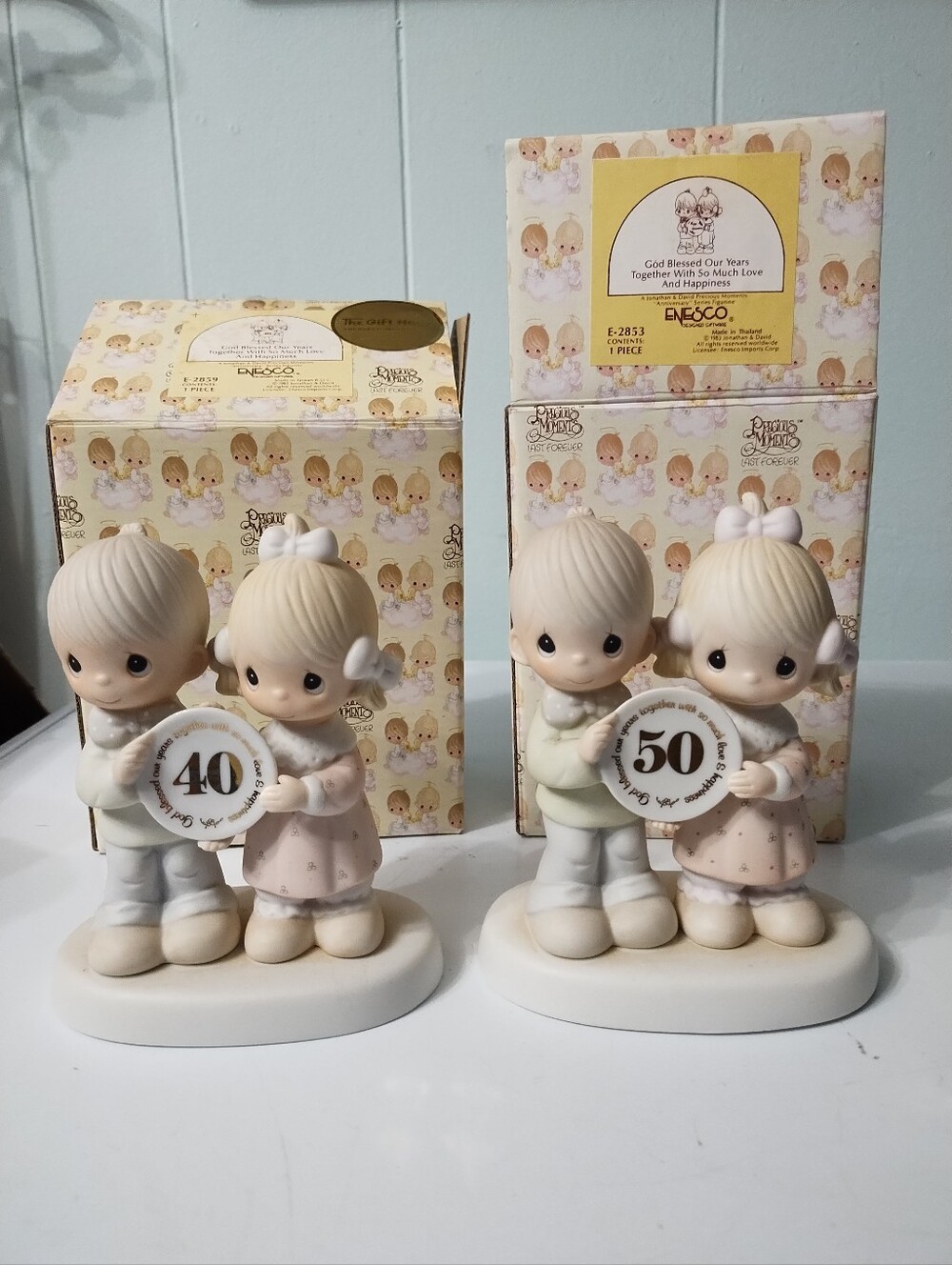 1983 Precious Moments Anniversary Figurines , #E 2859 & # E 2853 (40 & 50) - Picture 1 of 5